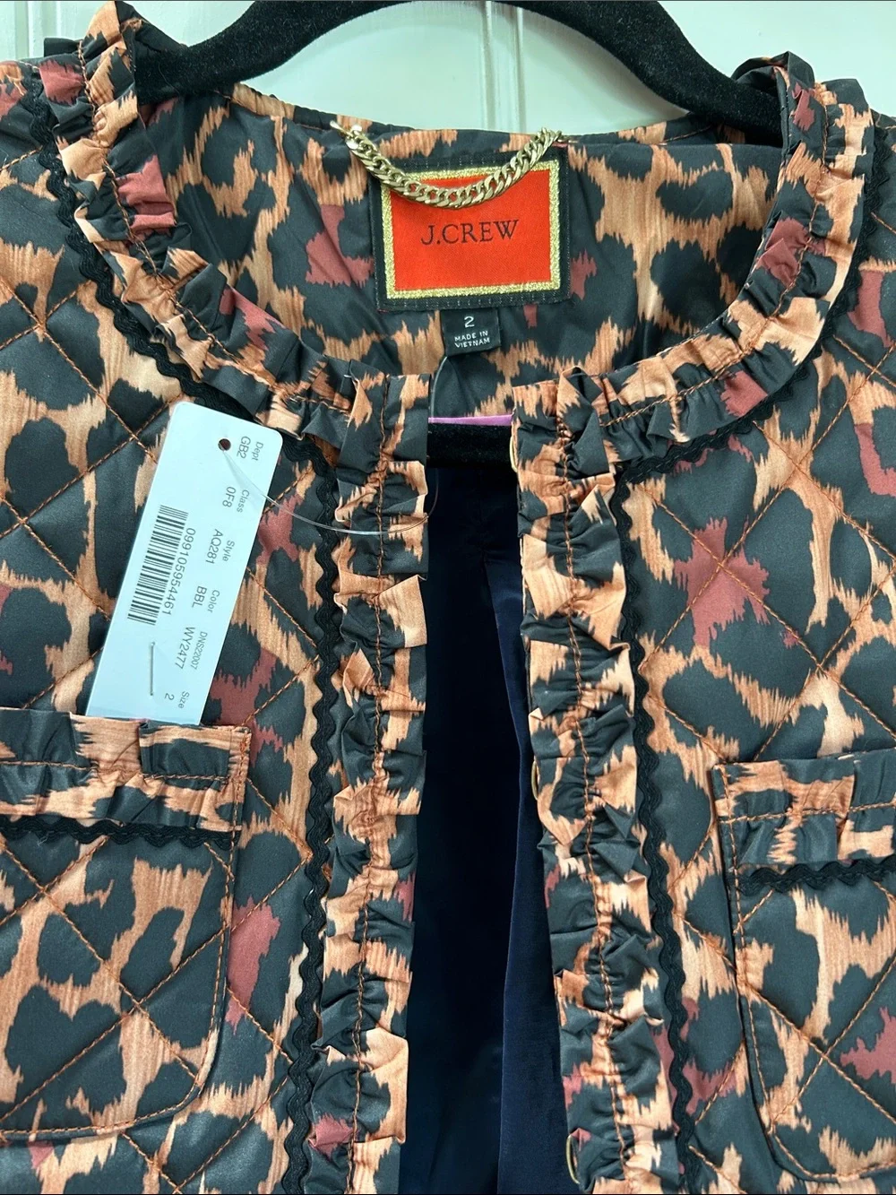 J.Crew Quilted Lady Jacket in Leopard Print NWT